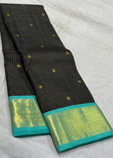 BLACK COLOUR & LITE BLUE BORDER ZARI KOTA SILK SAREE